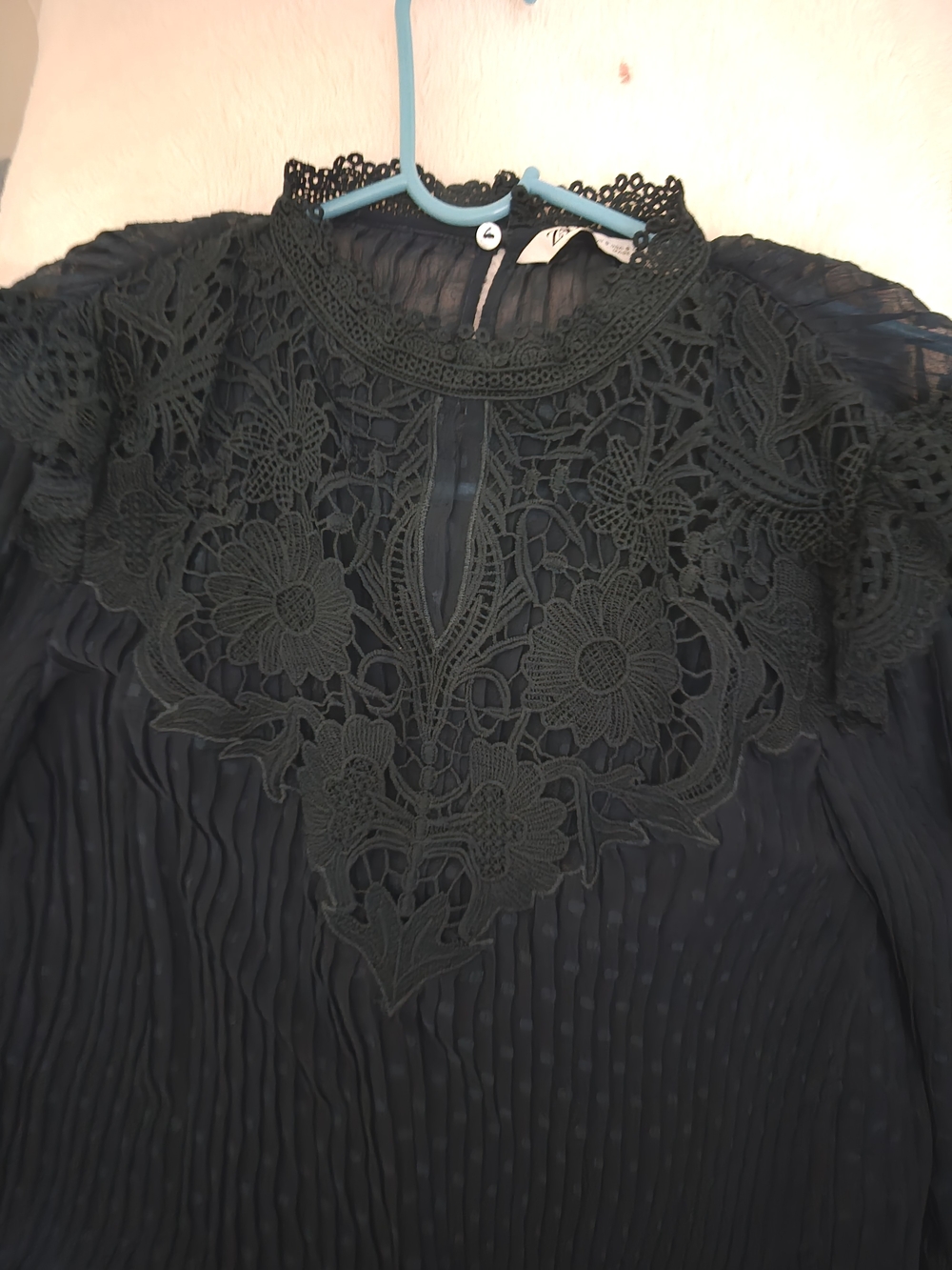 Elegant Dark Teal Lace Yoke Blouse - Women Tops - Picture 10 of 11